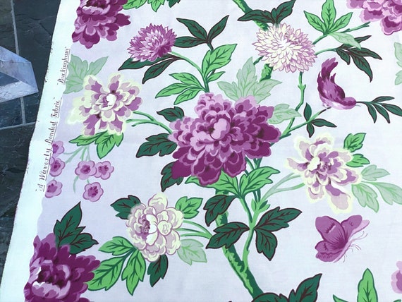 3YDS Dahlias Birdies & Butterflies on Lavender Vintage Fabric Unused Yardage Designer Upholstery Taffeta