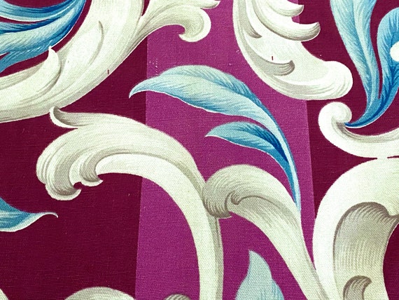 Magenta & Periwinkle Deco Stripe Barkcloth Era Vintage Fabric Miami Beach Hotel Style 6YDS Avail.