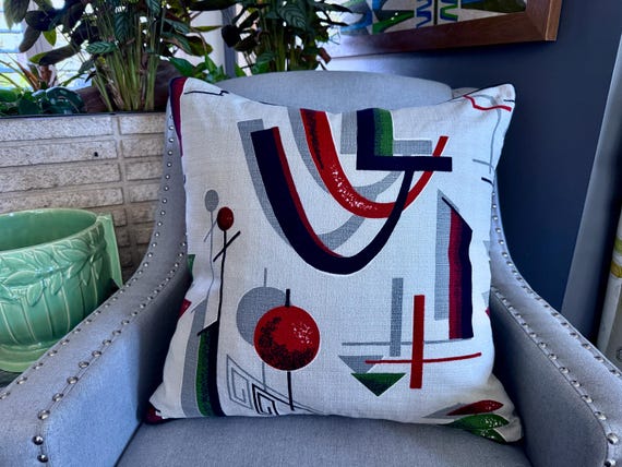 Orbicular Spheric Atomic 1950's Mid Century Barkcloth Vintage Fabric PILLOW