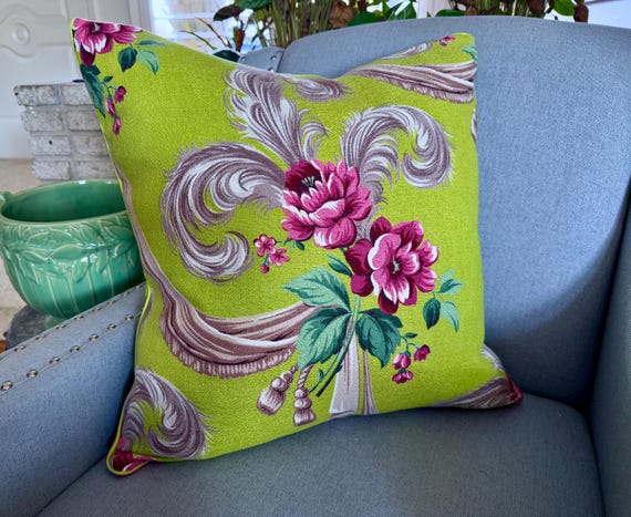Juicy Art Nouveau Dorothy Draper Style Hollywood Regency Barkcloth Vintage Fabric Mid Century PILLOW