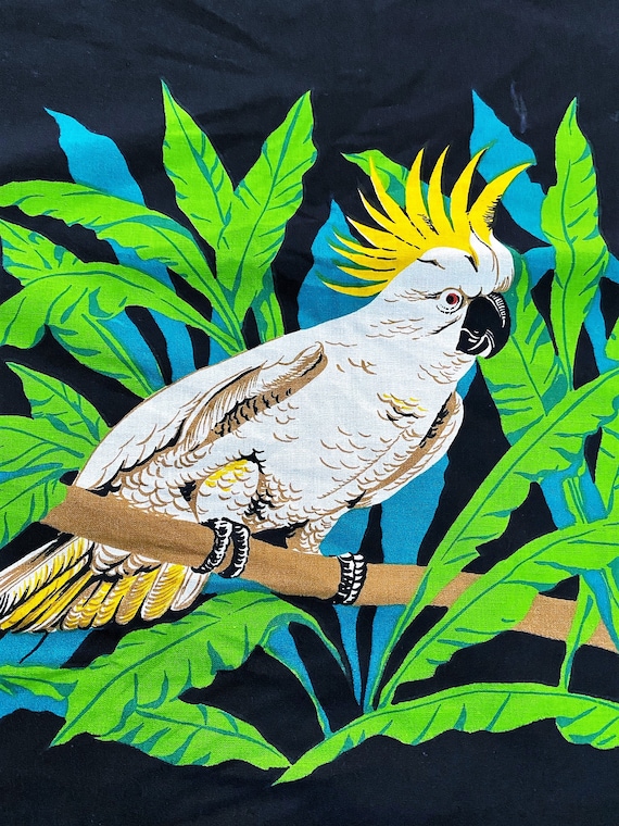 2.5YDS 60's 70's Cockatoos Toucans Birds of Paradise OH MY Vintage Fabric Tropical Bird Yardage