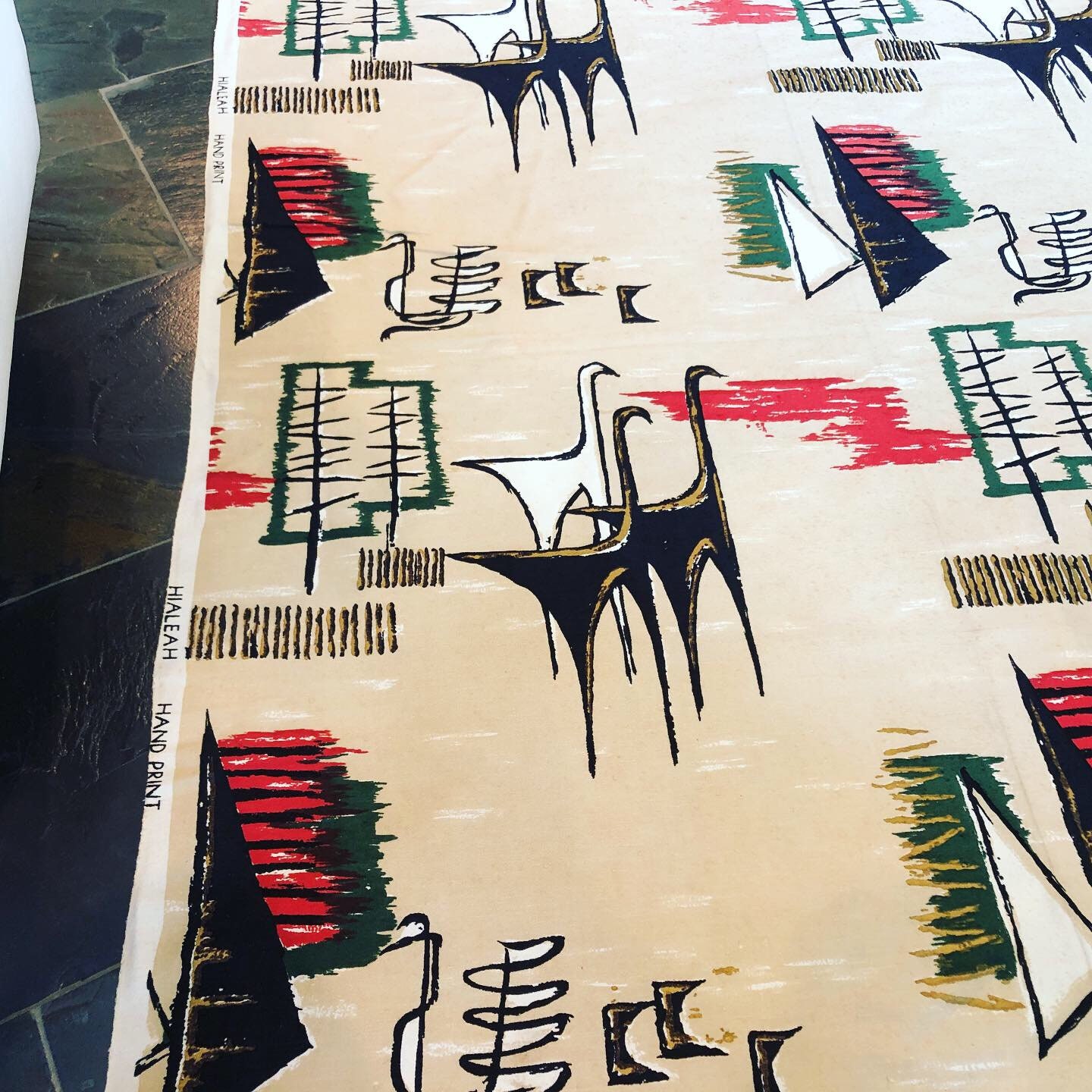 Atomic Hialeah Eames Ostrich Barkcloth Era Vintage Fabric with Etsy