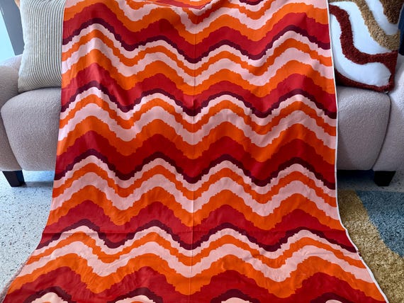 DISCO WAVES Panton esque Danish MOD 60's 70's Orange Truffle Upholstery Vintage Fabric 6YDS Avail.