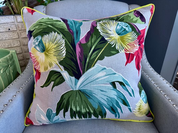 Miami Beach Botanical Gardens Art Deco Mid Century Barkcloth Fabric PILLOW
