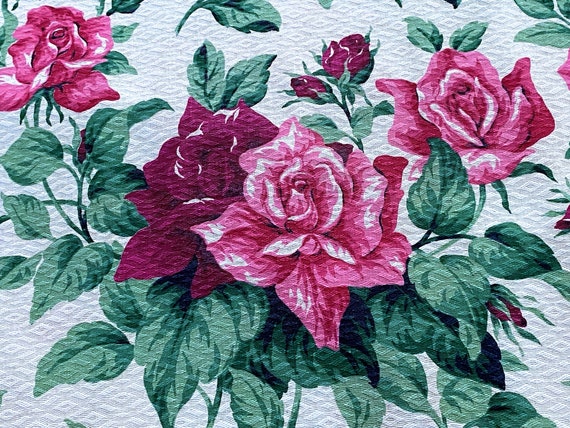 Luxe Dramatic Cape Cod Roses Barkcloth Vintage Fabric Yardage 6YDS Avail.