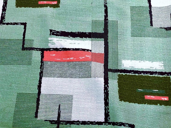 1950's "Pattern Viewpoint" Neoplasticism Mondrian Barkcloth Vintage Fabric Tangerine & Celadon for Upholstery Home Decor Pillow 10YDS Avail.