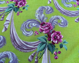 3.5YDS Mrs Dorothy Draper Chartreuse Fantasy! Barkcloth Vintage Fabric Hollywood Regency