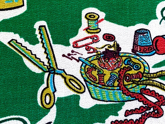 Design Sewing Bird 40's Everything Seamstress Barkcloth Vintage Fabric Novelty 3YDS Avail.