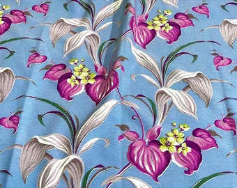 Tenda in tessuto vintage Barkcloth blu pallido tropicale Shabby Chic, stile barocco Miami Art Deco, SEI disponibili.