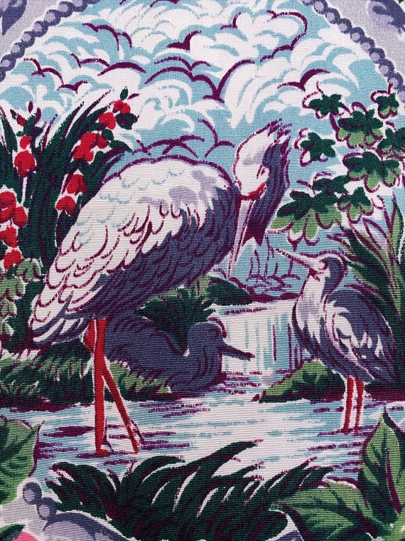 Fabulous Cartouche Framed Florida Flamingos 50's FLORIDA Novelty Vintage Fabric Souvenir Kitsch