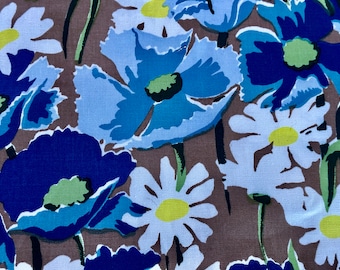 1960's Hollywood Regency Blue Roses on Chocolate Vintage Decorator Upholstery Fabric for Home Decor 7YDS Avail.