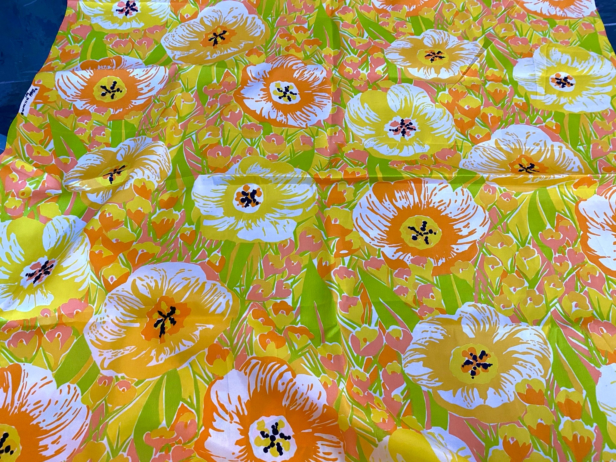 1960's FLOWER POWER Vintage Fabric Rayon Acetate Unused | Etsy