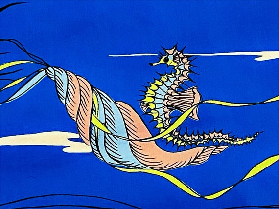 50's Signed Emilio Pucci Under the Sea Vintage Fabric Designer Extraordinary RARE Seahorse Fish Yardage 7YDS Avail.