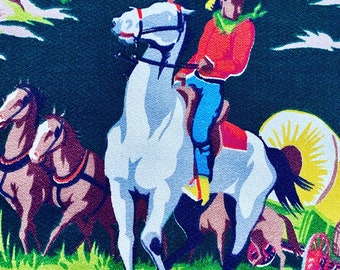 Seltenstes Rodeo Muster! 1940er Jahre Rindenstoff Western Cowboy Rindenstoff Stoff 13YDS Avail.