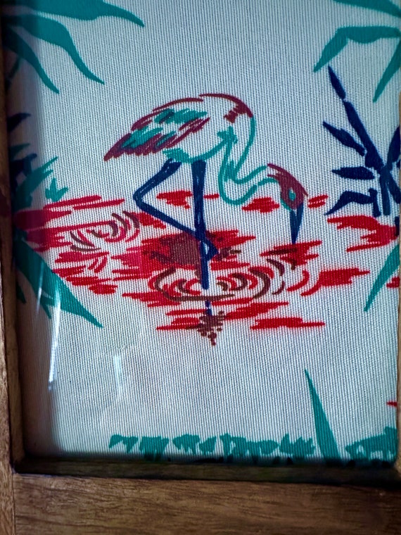 50's Mid Century Cabin mts Miami Beach FLAMINGOS Live edge Custom Frame Vintage Fabric Art