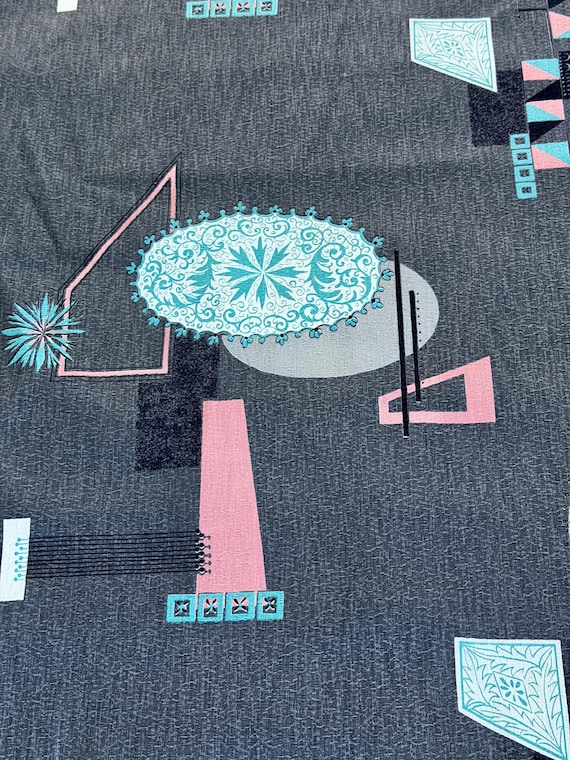 50’s Galactical Space Age Geometric Mid Century Atomic Barkcloth Vintage Fabric 5YDS Avail.