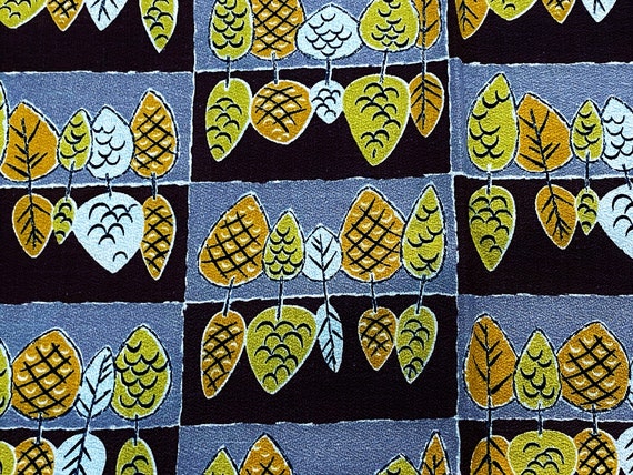 2YDS Biomorphic Leaves "Perspective Collection" Barkcloth Vintage Fabric Unused 50's Yardage