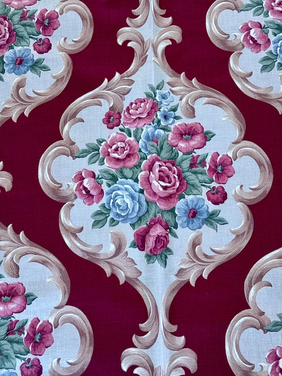 3+YDS Design Farnsby 1930’s Hollywood Regency ROSES Barkcloth Era Vintage Fabric