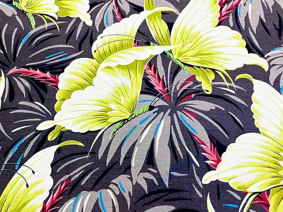 SPECTRUM Spectacular! Butterflies in Flight Barkcloth Vintage Fabric Unused Remnant Old Stock Gray 3 Avail.