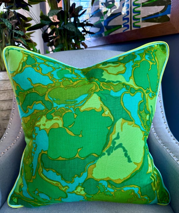 Abstract EARTH 1960's Contemporary Mid Century Barkcloth Vintage Fabric PILLOW