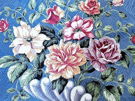 3YDS Hollywood Glam Roses 1930's Barkcloth Vintage Fabric Unused Neoclassical Yardage
