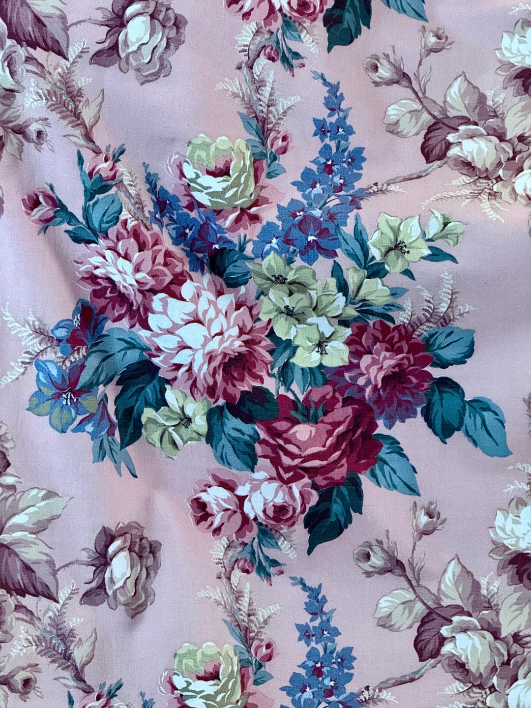Swank Shabby Chic PINK ROSES Vintage Fabric Yardage PINK Upholstery ...