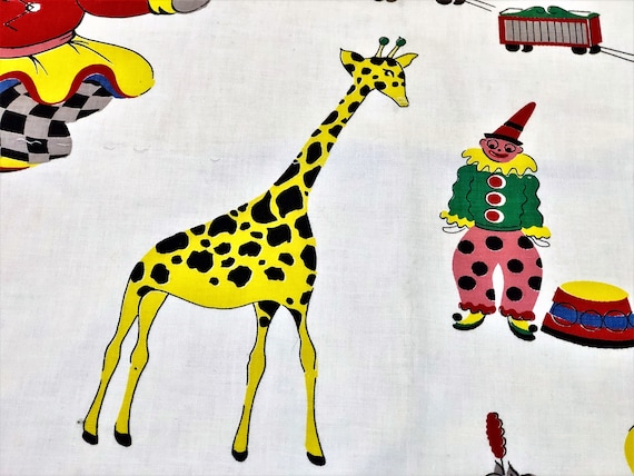 Childrens Circus Theme Barkcloth Era Vintage Fabric Drape Curtain Kids Room 4 Avail.
