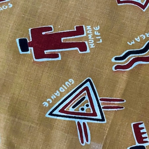 50&#39;s Tribal Thunderbird Motel Style Vintage Aztek Southwestern Fabric Remnant
