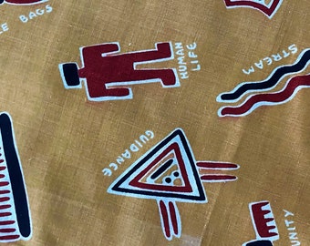 50's Tribal Thunderbird Motel Style Vintage Aztek Southwestern Fabric Remnant