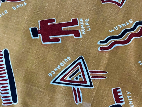50's Tribal Thunderbird Motel Style Vintage Aztek Southwestern Fabric Remnant