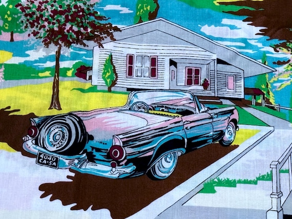 Thunderbirds 1950’s Cityscape Novelty Mid Century Barkcloth Era Vintage Fabric 9YDS Avail.