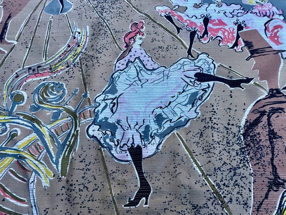 GAY PAREE Can Can GIRLS Moulin Rouge The Movie 1952 Hand Print Vintage Fabric