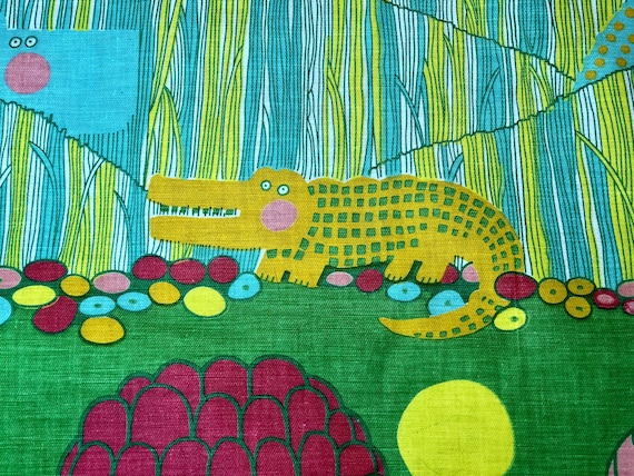 Childrens Safari Barkcloth Era Vintage Fabric with Mid Century Danish Mod Vibe 5YDS Avail.