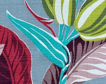 Tessuto vintage MIAMI Exotica Bird of Paradise Hollywood Regency Mid Century in tessuto barkcloth, anni '140, disponibile in formato 11 iarde.
