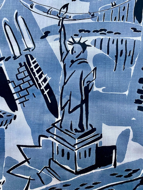 NYC Statue of Liberty 40's 50's Vintage Fabric Textile Novelty RARE Yardage 4YDS Avail.