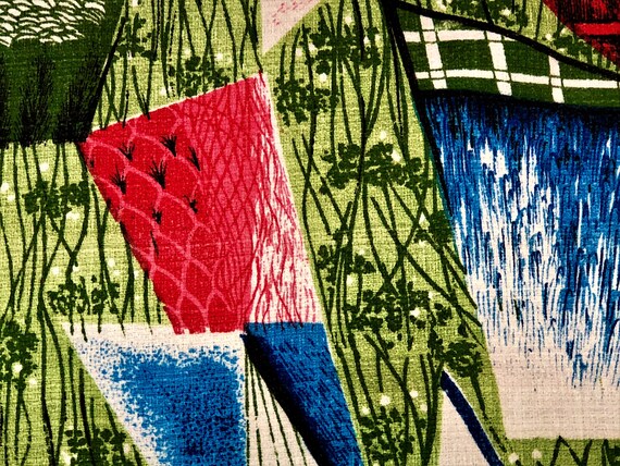 ABSTRACT 1950’s POP ART Glass Shards Barkcloth Vintage Pop Art Fabric Drape Curtain Panels