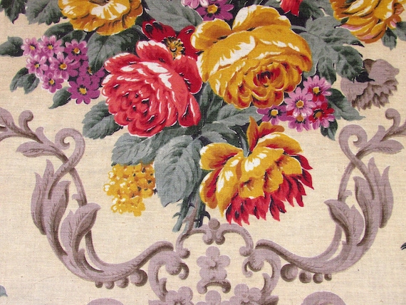 Classic 4-YDS 1930's Neoclassical Victorian French Scroll Floral Vintage for Upholstery Drapery Home Decor Yardage