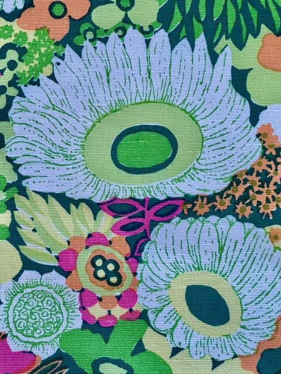 Citrus Inspired Colors 1960's 1970's Midnight Gardens FLOWER POWER Vintage Fabric for Upholstery 6YDS Avail.