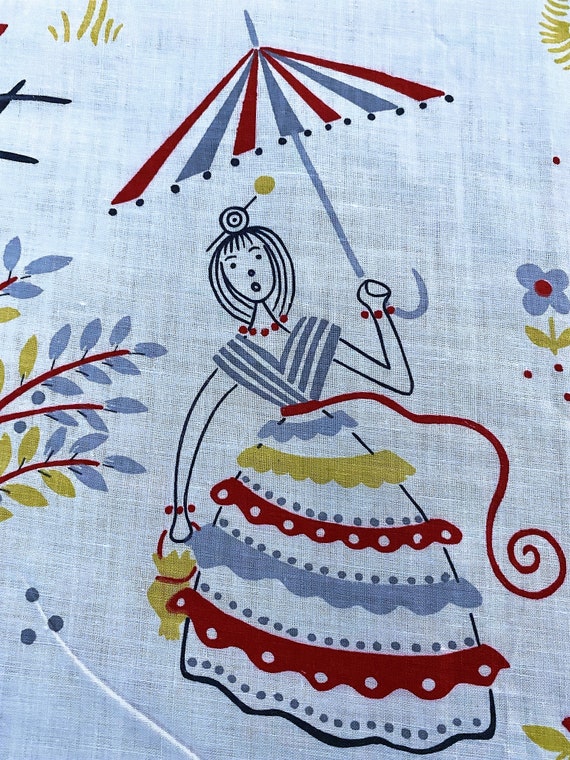 French Street Circus Novelty 30's Whimical Nursery Rhyme Story Vintage Fabric Yardage