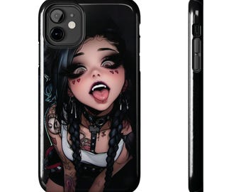Funda resistente para teléfono con diseño de chica anime gótica vampira (32 modelos de teléfono)