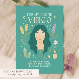 Virgo Zodiac Birthday Card for Bestie Virgo Sun Sign Astrology Card Digital Download Greeting Card Earthy Star Sign Printable Art
