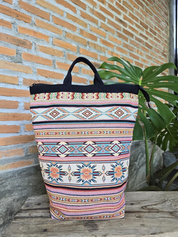Handmade Cotton Backpack Eco-friendly Vintage Bag Colorful  display picture 1