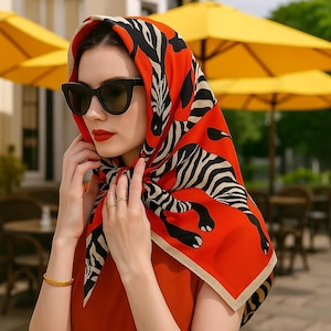 Zebra Print Cotton Scarf: Red & Beige Lightweight Shawl