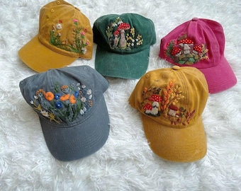 Custom embroidery hat - Floral embroidery hats - Baseball cap with wildflower pattern