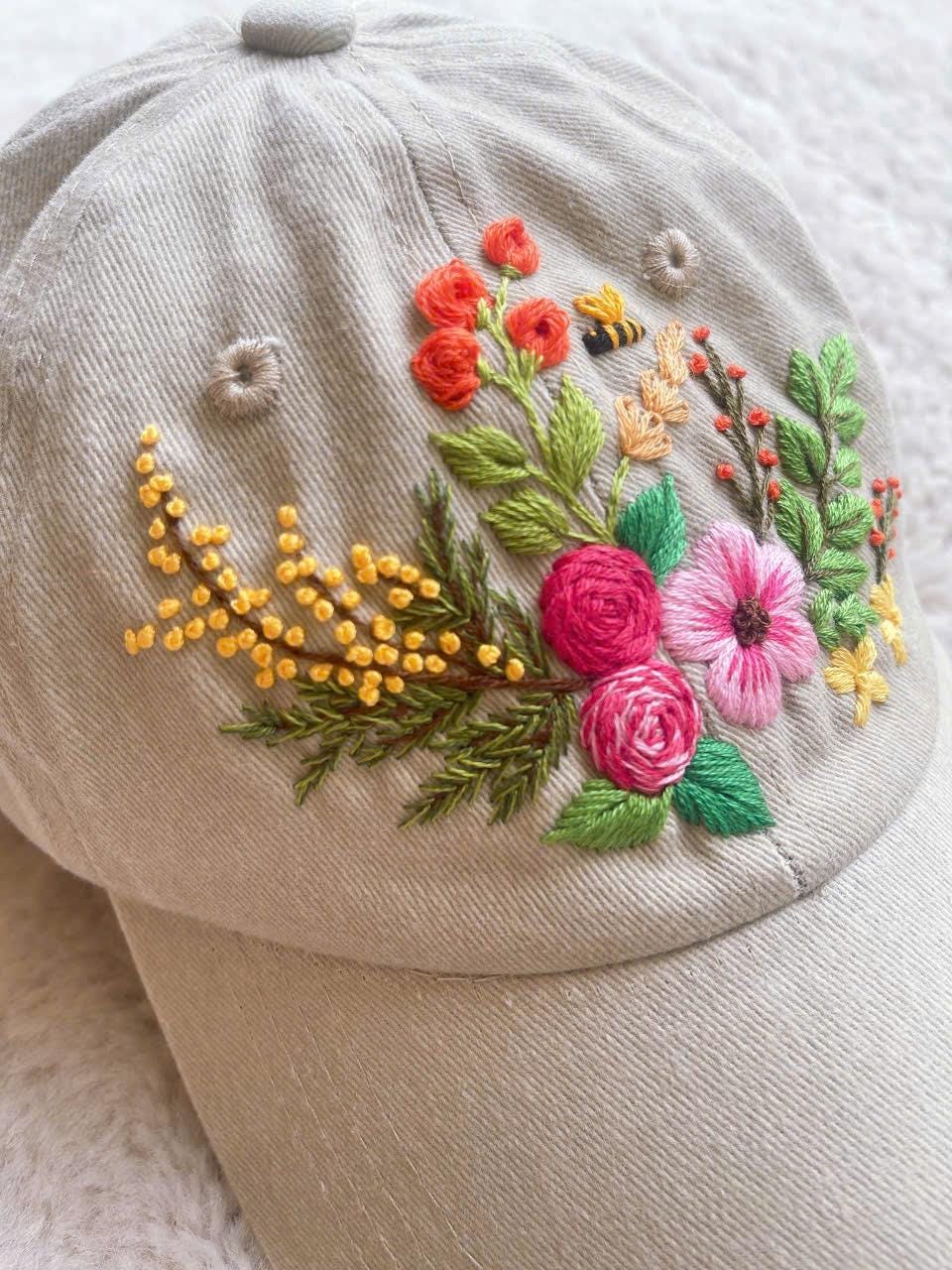 Floral Embroidered Baseball Cap – Handmade Cotton Hat for Women - Etsy