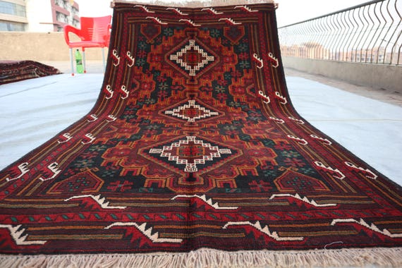 4x7 Ft Afghan Vintage Area Rug, Oriental Baluchi Area Rug
