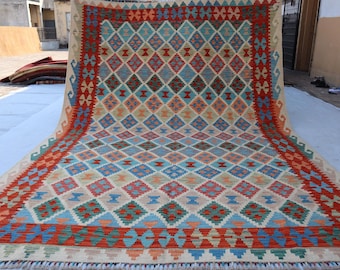 New Chubi Afghan Flatweave Kilim Rug, 7x10 Turkmen Oriental Wool Rug