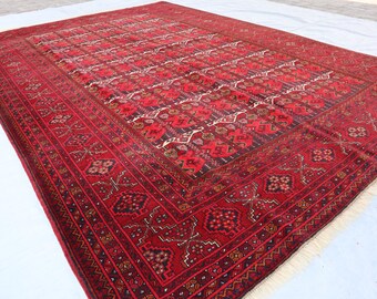 Vintage Turkmeens tapijt, 2,1 x 3 meter, Afghaanse wol, rood tribaal vloerkleed