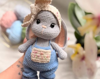 Crochet Bunny Zoja Handmade Amigurumi Rabbit Plush Original Design Floral Embroidery Cottagecore Decor Gift Ready to Ship