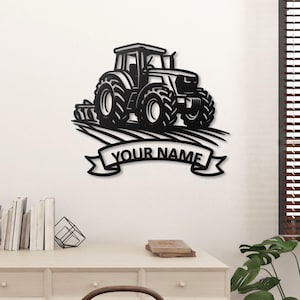 Personalized Farm Tractor Metal Sign | Custom Name Farmer Gift | Ranch Wall Art | Farmhouse Decor for Him | Agricultural Sign